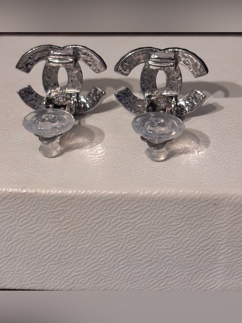 CHANEL Silver Quilted CC Logo Stud Earrings w/COA - Picture 6 of 11